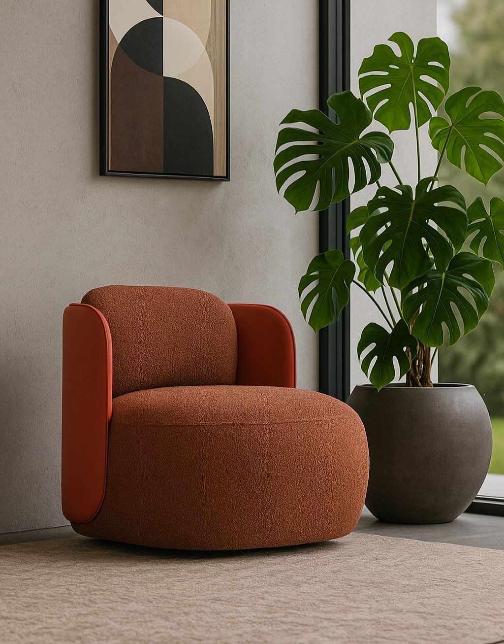 Aurelia Winged Orange Bouclé Arm Chair
