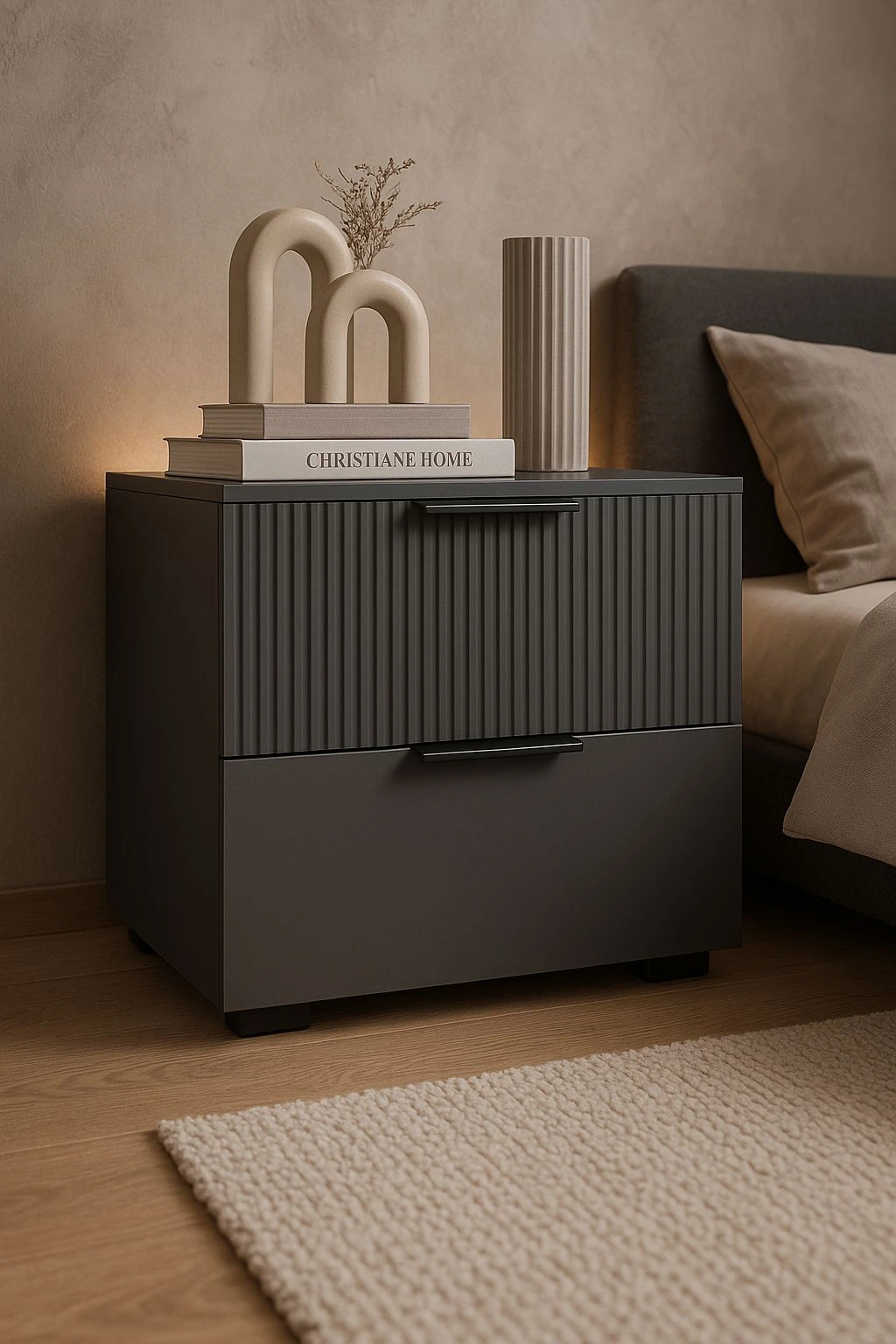 Gravora Dark Grey Nightstand”