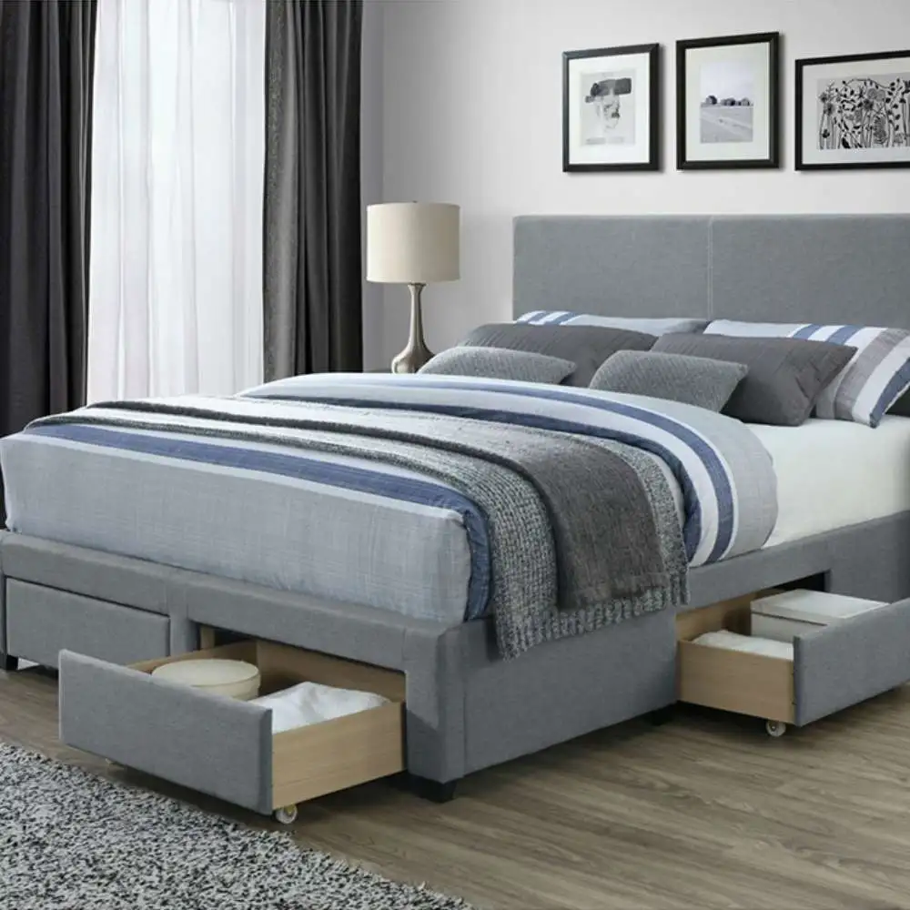 Lunara Grey Upholstered Storage Bed