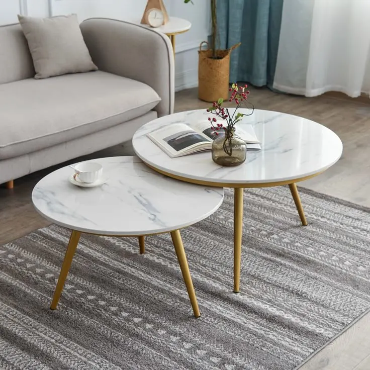 Marble Nesting Coffee Table Set with Golden Legs