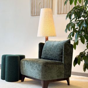 Oliva Winged Olive Green Bouclé Arm Chair