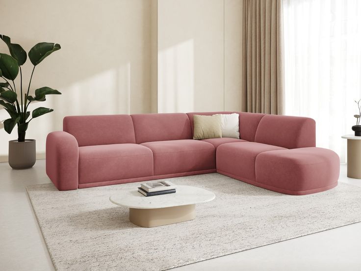 Rosara Pink Plush Sectional Sofa