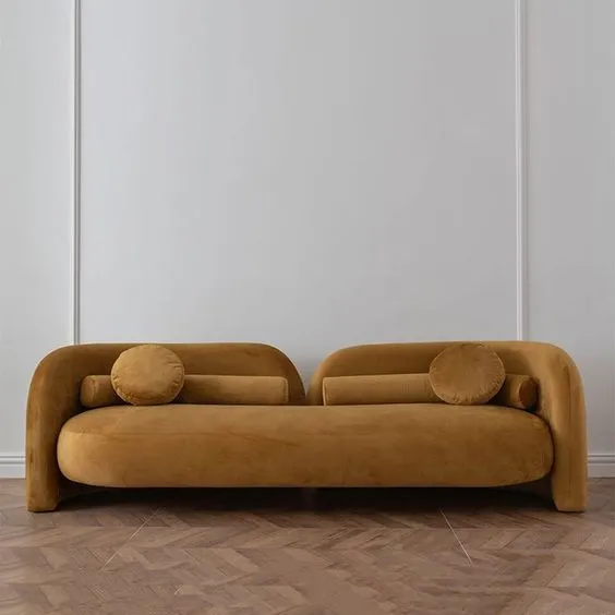 Vellano Sculpted Velvet Sofa – Mustard Gold Tone