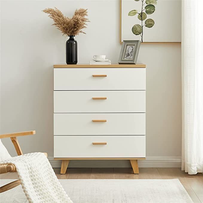 4 Drawer Modern White Wooden Dresser