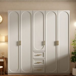 6 Door White Wardrobe with 3 Drawers