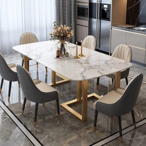 6-Seater White Marble Dining Table