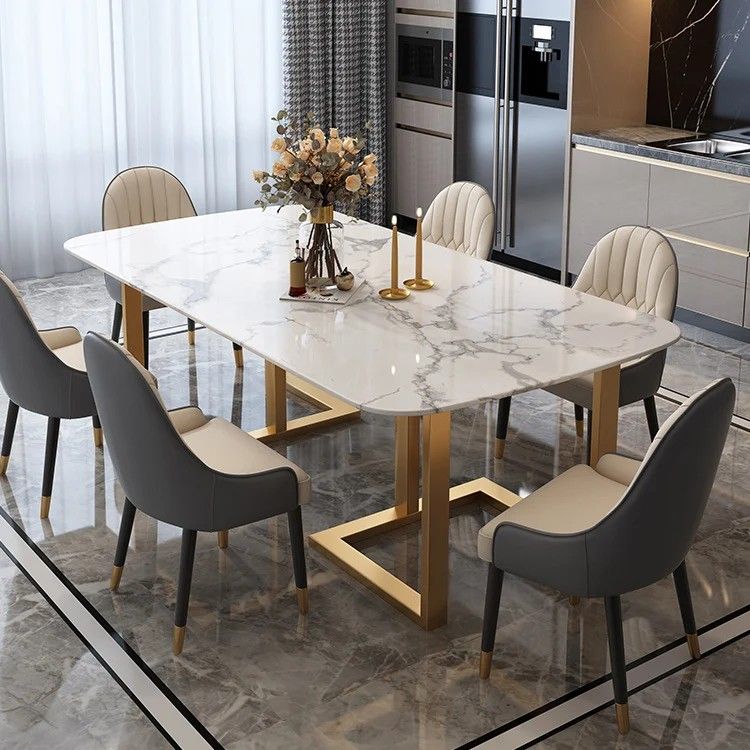 6-Seater White Marble Dining Table