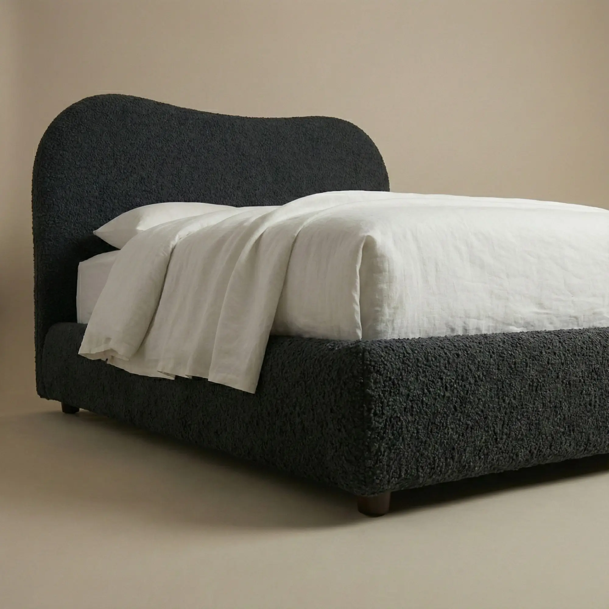 Black Bouclé Upholstered Platform Bed - Image 6