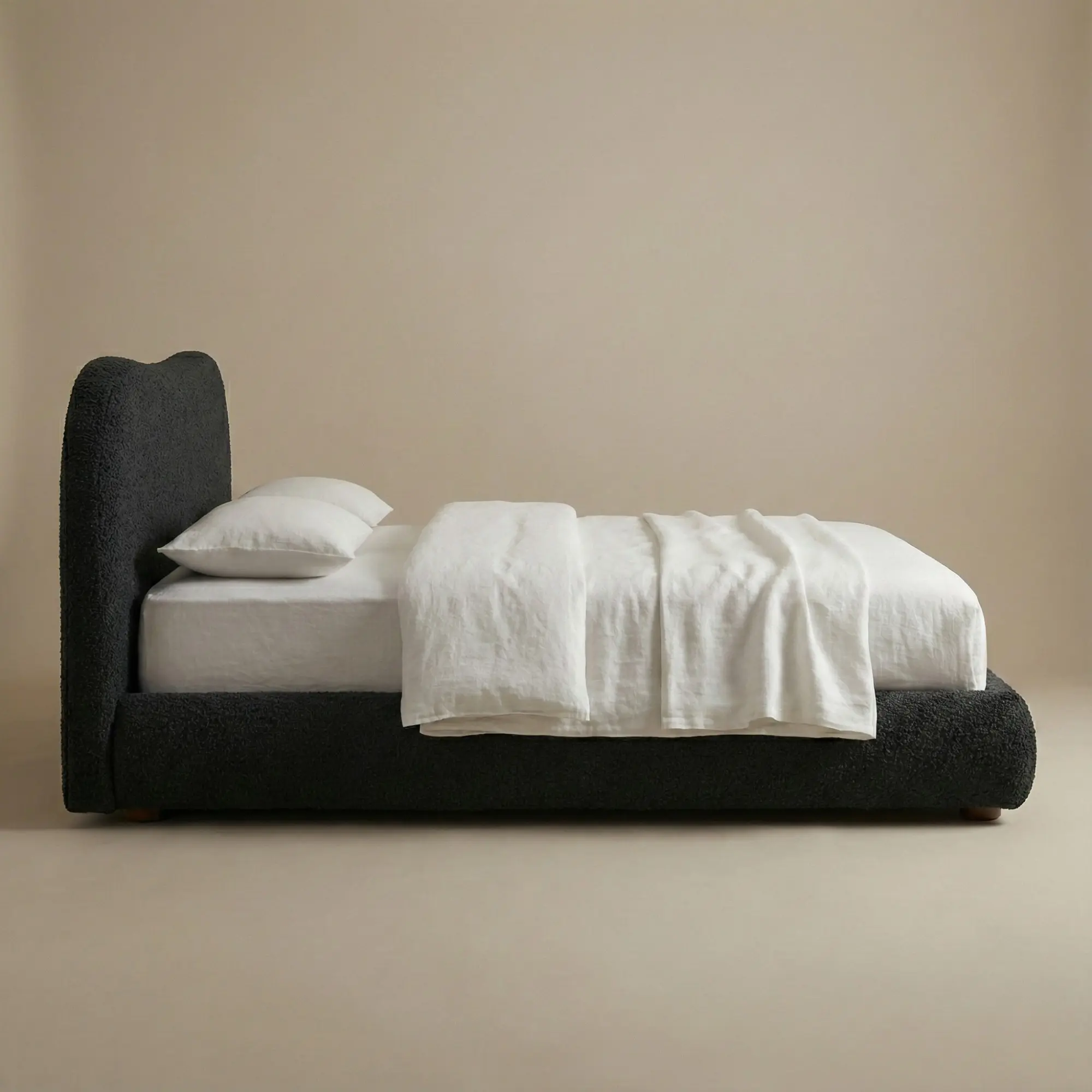 Black Bouclé Upholstered Platform Bed - Image 5