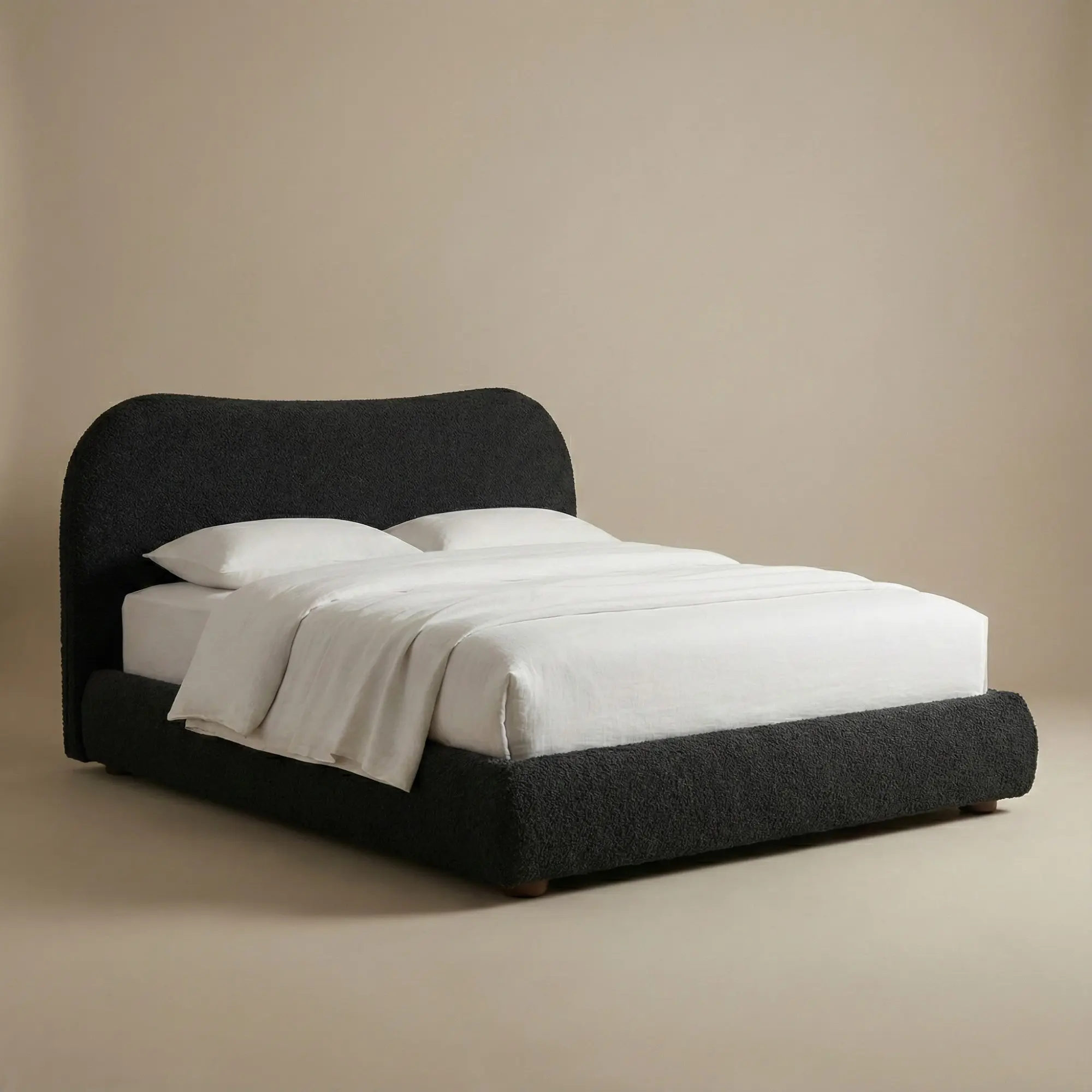 Black Bouclé Upholstered Platform Bed - Image 4