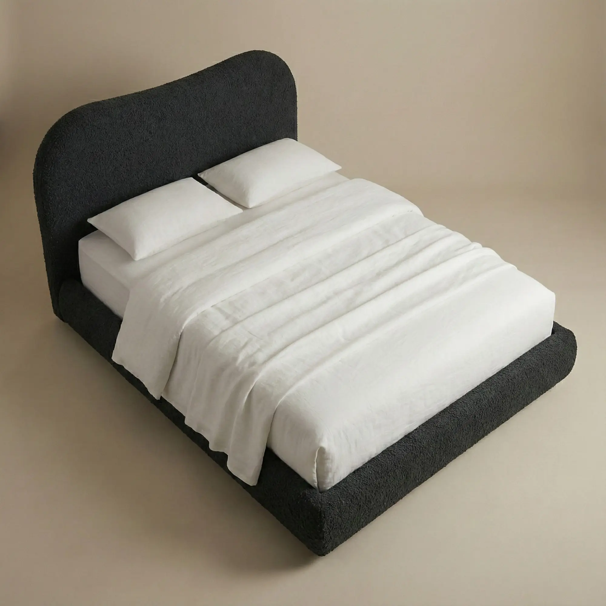 Black Bouclé Upholstered Platform Bed - Image 3