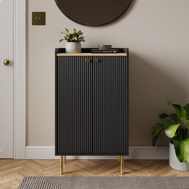 Black Fluted Shoe Rack with Gold Legs