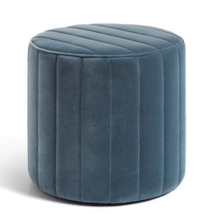 Blue Round Velvet Ottoman