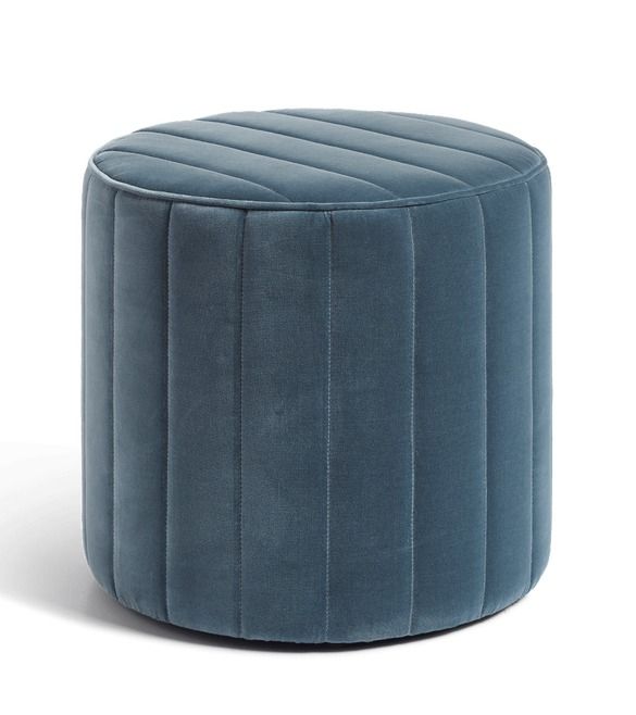 Blue Round Velvet Ottoman