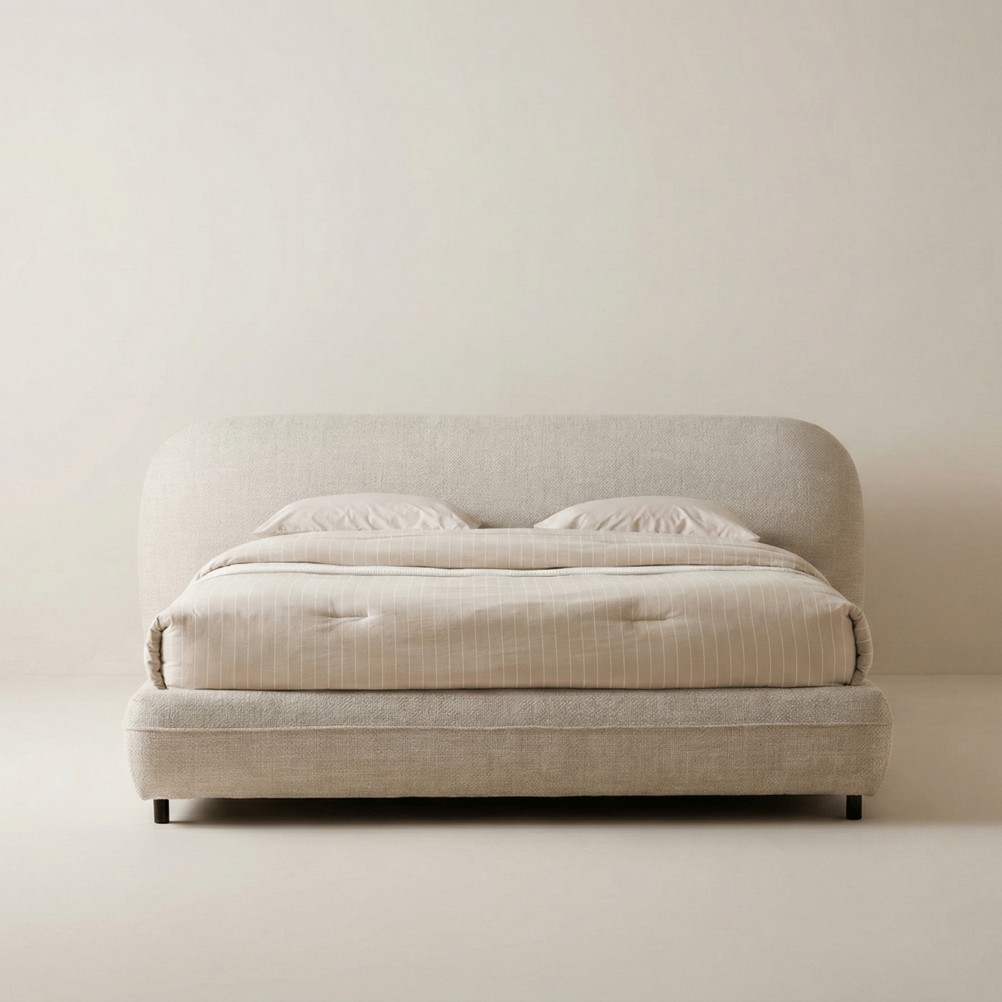 Bouclé Upholstered Bed with Rounded Minimalist Headboard - Image 5