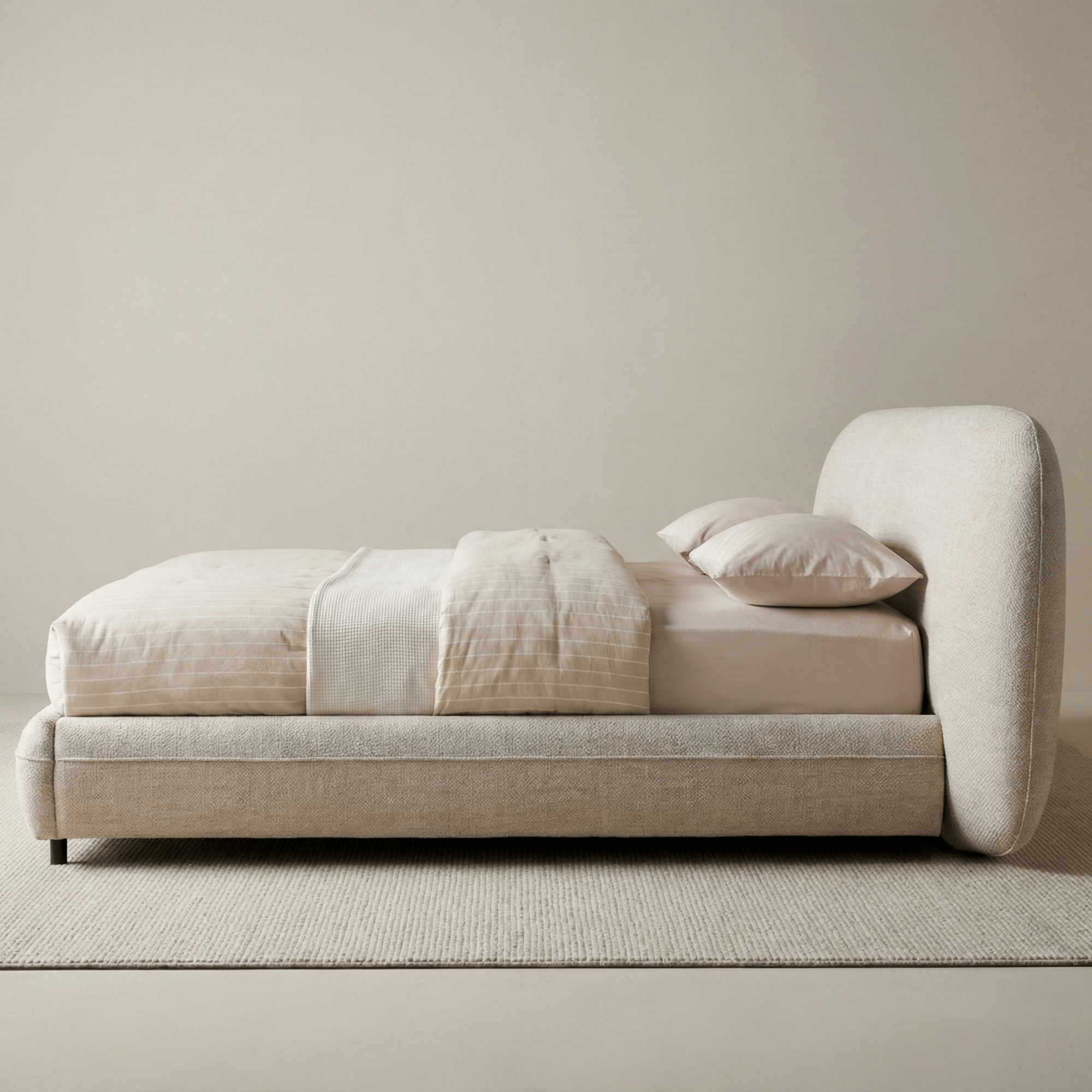 Bouclé Upholstered Bed with Rounded Minimalist Headboard - Image 6