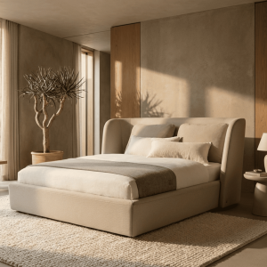 Contemporary Wingback Upholstered Bed – High Backrest
