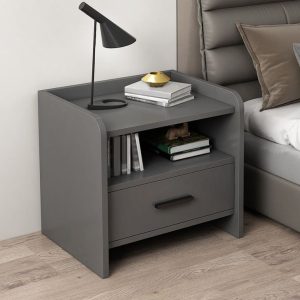 Curve-Edge Nightstand Table with Open Shelf