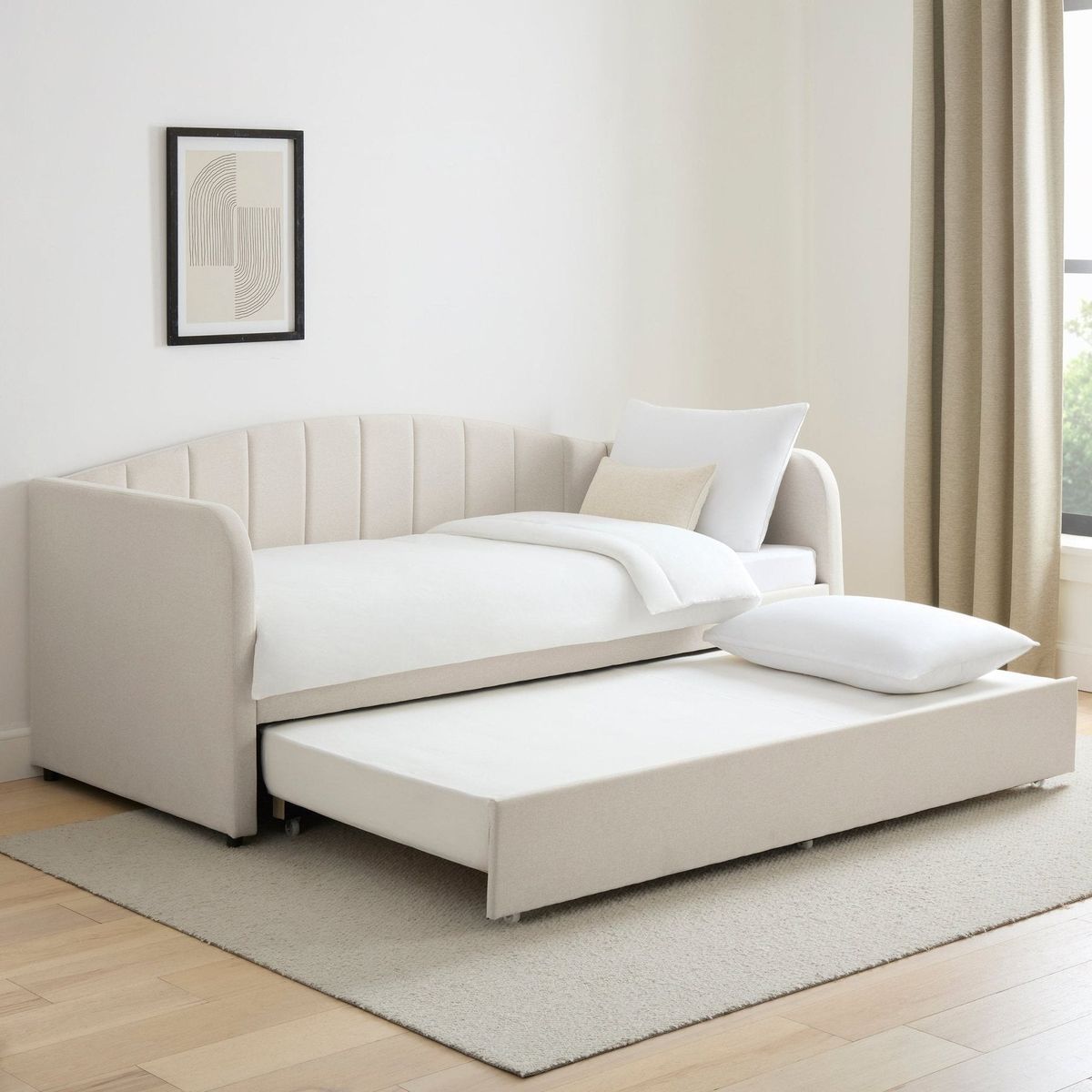 Dover Fabric Day Bed Natural with Trundle