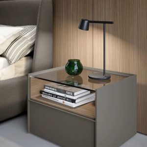 Modern Nightstand with Open Shelf Storage - Glass-Top