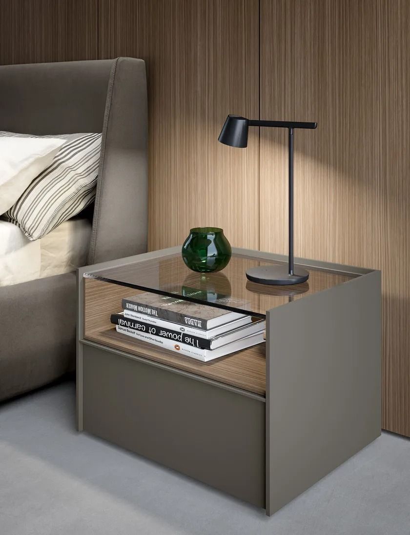 Modern Nightstand with Open Shelf Storage - Glass-Top