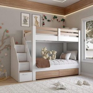 Kids Bunk Bed with Storage Steps & Pull-Out Drawers