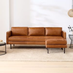 Leather 2 Piece Ottoman Chaise Sofa