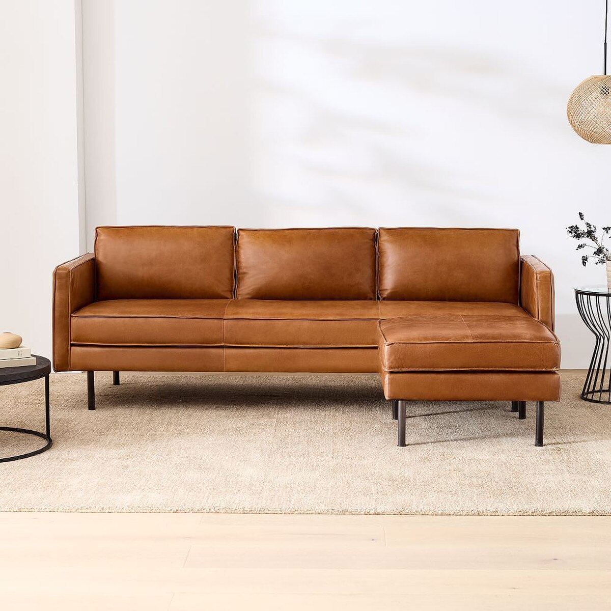 Leather 2 Piece Ottoman Chaise Sofa