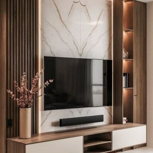 Luxury TV Unit with Marble Backdrop