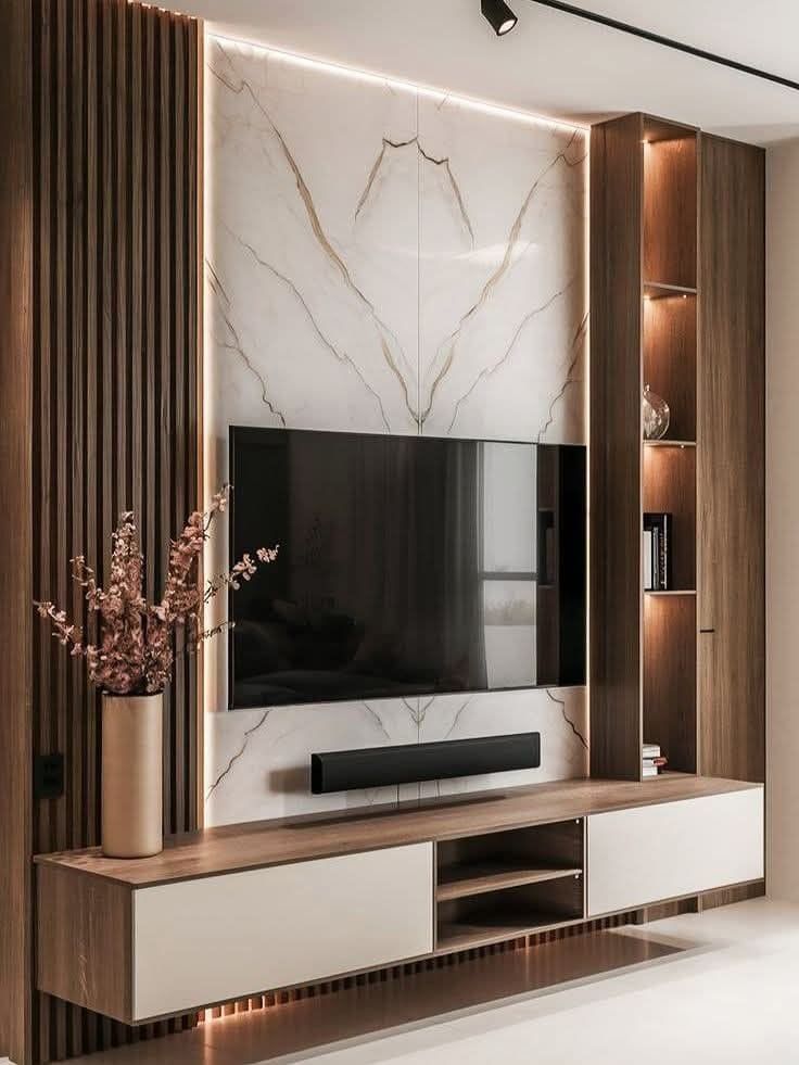 Luxury TV Unit with Marble Backdrop