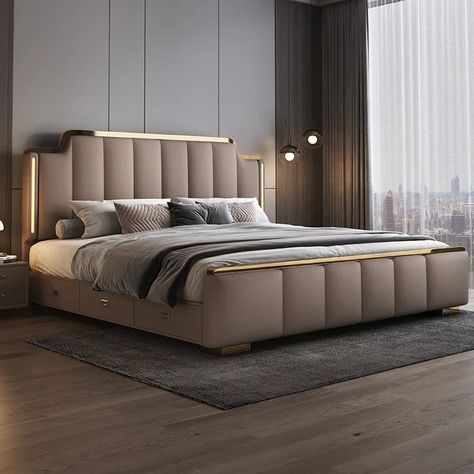Luxury Upholstered Bed with Wooden Headboard