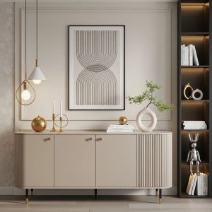 Modern Beige Minimalist Buffet Cabinet