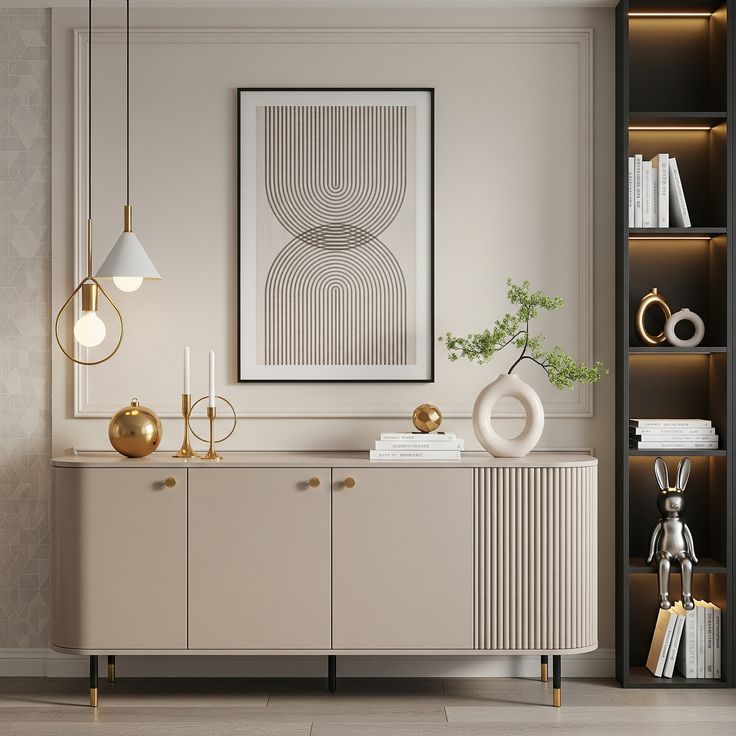 Modern Beige Minimalist Buffet Cabinet