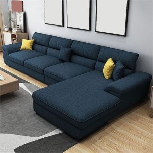 Modern Fabric L-Shape Sofa | Deep Blue