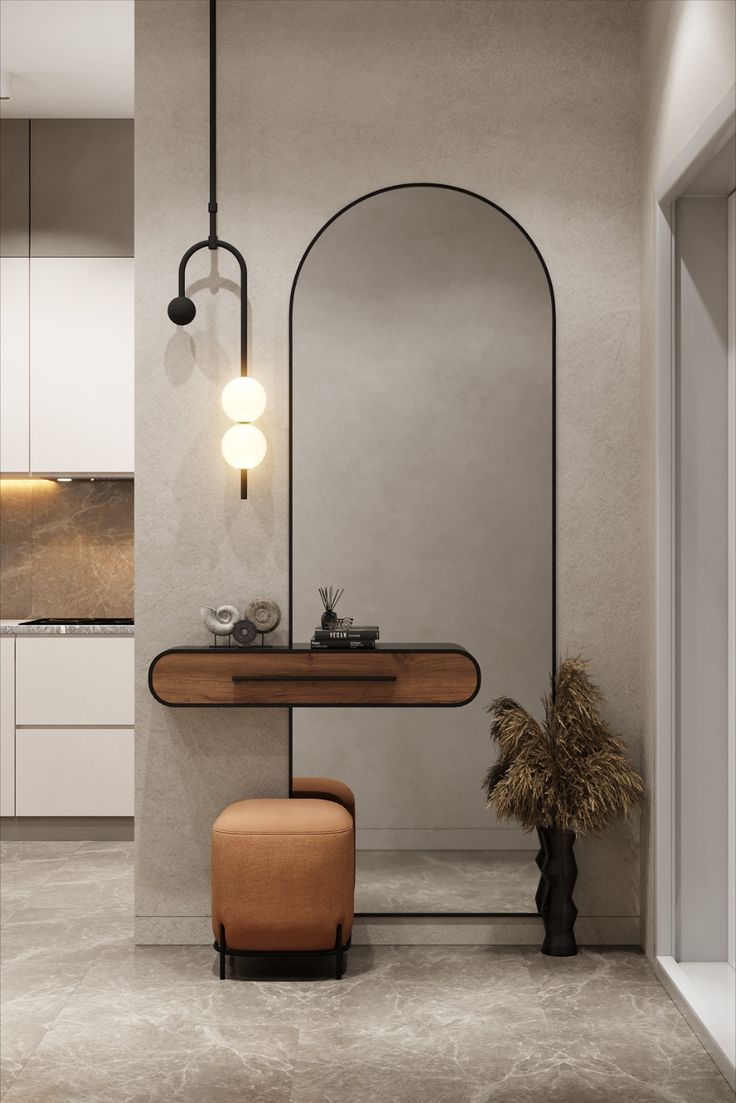 Wall-Mounted Dressing Table with Arch Mirror