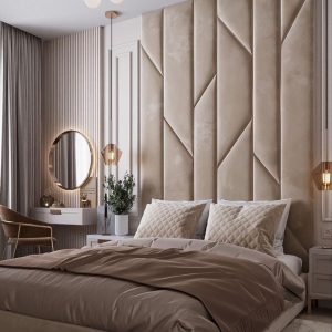 Modern Velvet Wall Panel Bed | Geometric Headboard Design