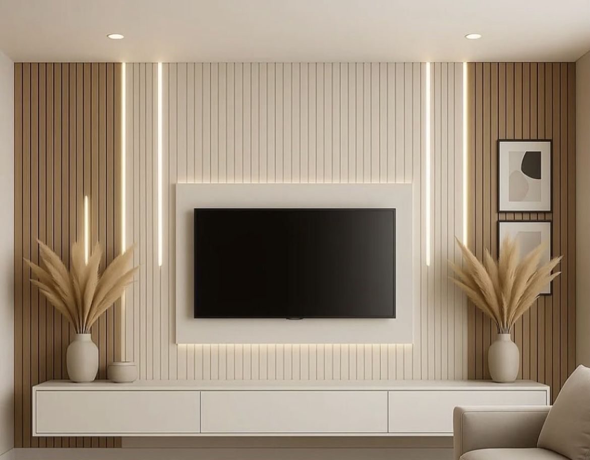 Wall-Mounted TV Unit with LED Panel