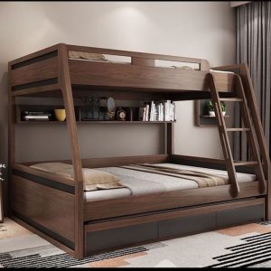 Modern Walnut Bunk Bed with Storage
