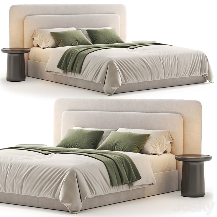 Modern Wingback Platform Bed – Sculpted Curved Headboard