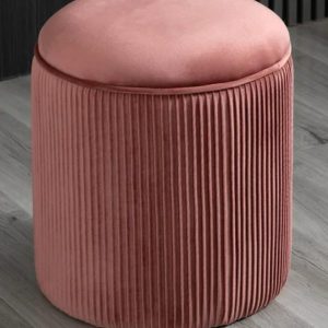 New Pink Velvet Round Ottoman