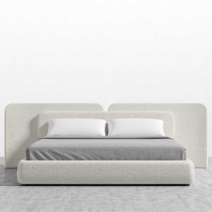 Modern Bouclé Platform Bed with Sculpted Surround Headboard