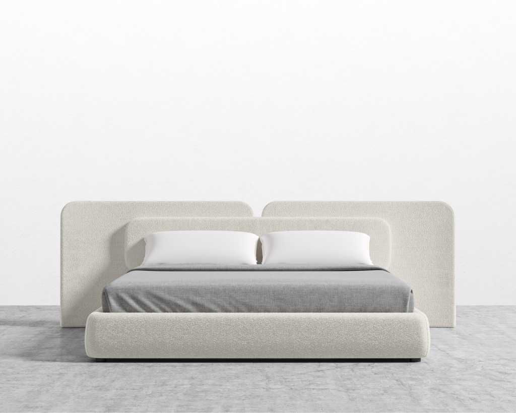 Modern Bouclé Platform Bed with Sculpted Surround Headboard