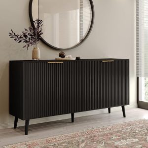 Modern Black Fluted Sideboard Cabinet