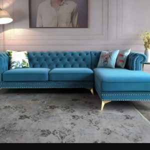 Velvet L-Shape Sectional Sofa with Gold Legs