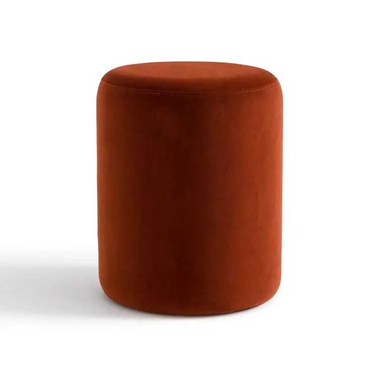 Modern Red Velvet Round Ottoman