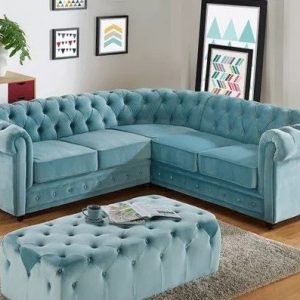 Velvet Tufted L-Shape Sectional Sofa with Ottoman