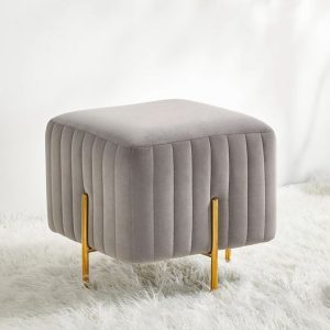 Velvet Upholstered Ottoman with Gold Legs
