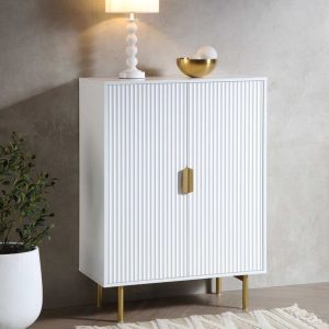 White Fluted Shoe Rack Cabinet