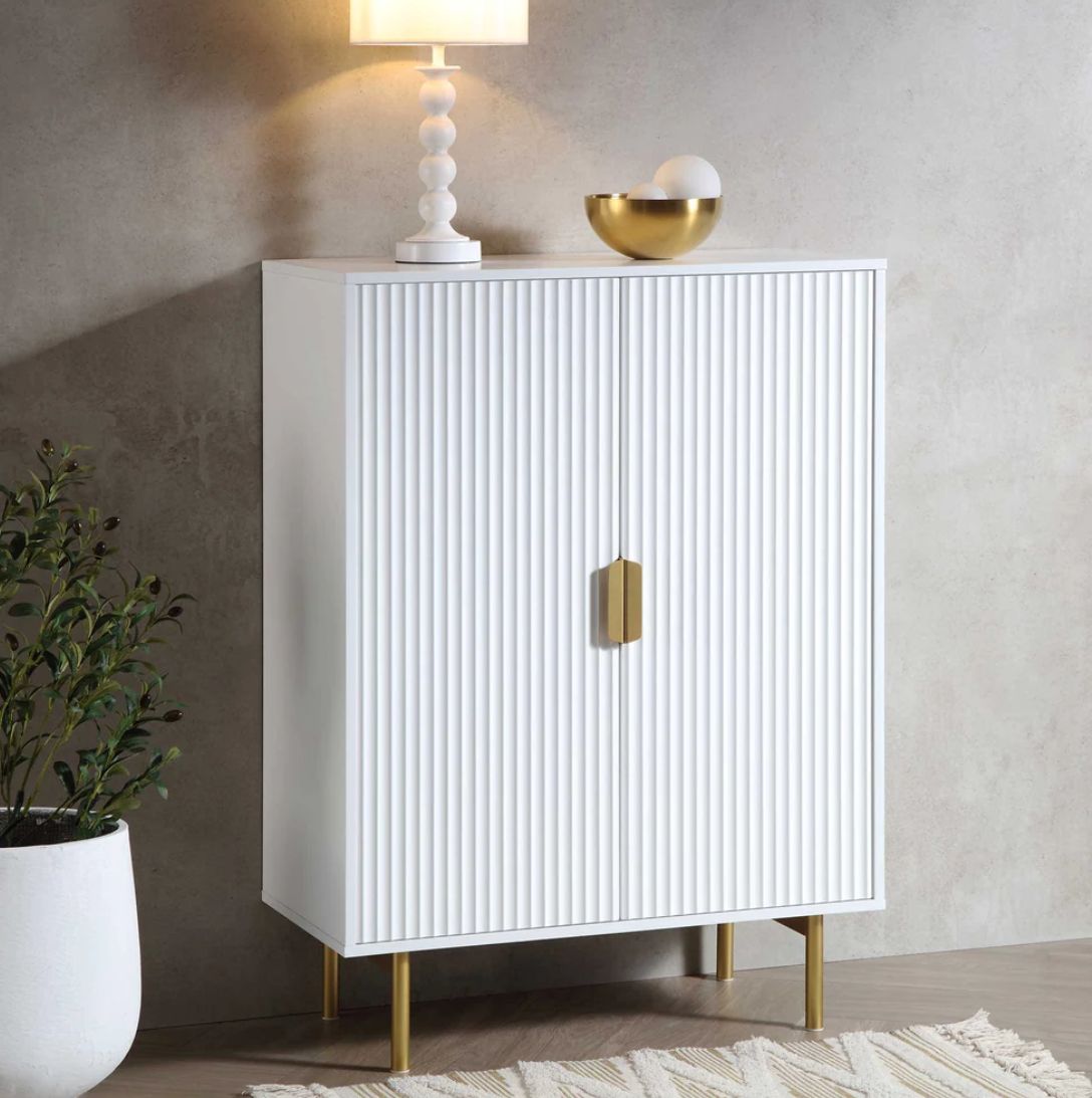 White Fluted Shoe Rack Cabinet