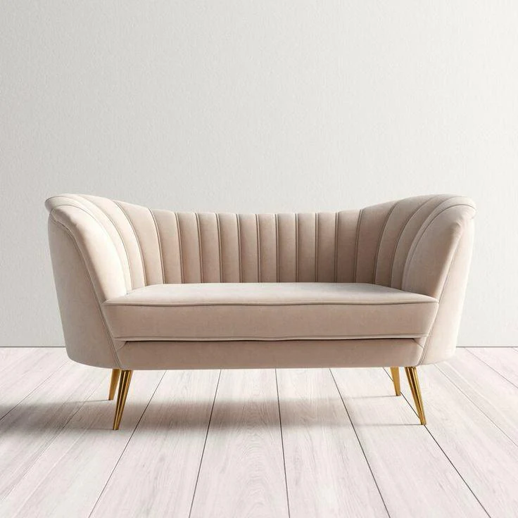 Modern Velvet Sofa with Gold Legs